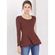 thumbnail image 2 of Camisa Básica De Manga Larga Con Cuello Redondo Y Peplum Informal Para Mujer Caramelo L Unique Bargains Camisa, 2 of 6