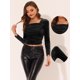 thumbnail image 2 of Allegra K Blusa elegante de terciopelo con cuello cuadrado y manga larga fruncida para mujer Negro S Unique Bargains Blusa, 2 of 5