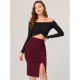 thumbnail image 2 of Faldas Ceñidas Al Cuerpo Para Mujer Falda Lápiz Fruncida Midi Rojo oscuro M Unique Bargains Falda, 2 of 6