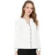 thumbnail image 2 of Allegra K Blusa Top Elegante Cuello En V Recorte De Contraste Mangas Largas De Botón Para Mujeres Blanquecino S Unique Bargains Blusa, 2 of 6