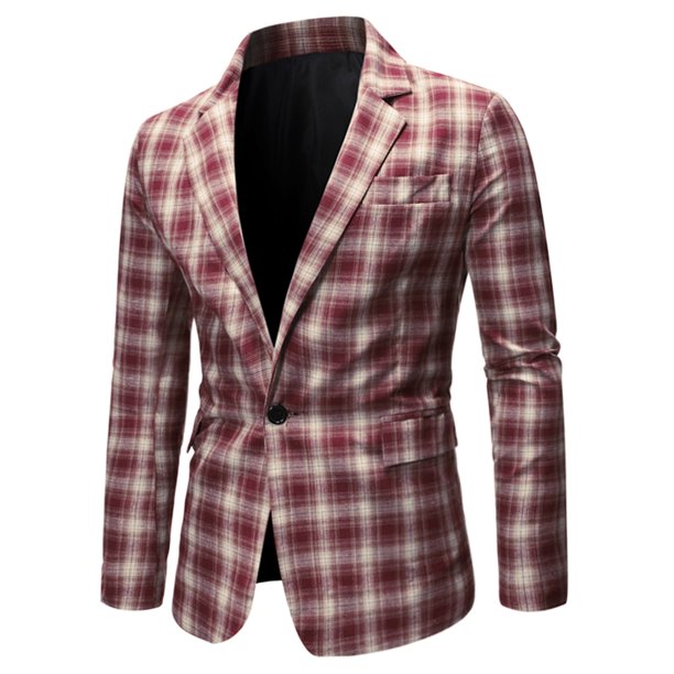 Abrigos deportivos informales de negocios para hombre Chaqueta formal de cuadros escoceses con un bo Unique Bargains Chaqueta