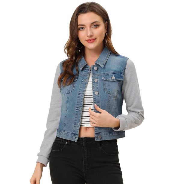 Chaqueta vaquera informal de manga larga con botones y botones para mujer Azul L Unique Bargains Chaqueta