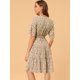 thumbnail image 5 of Vestido floral de manga acampanada con cuello en V y cintura elástica con dobladillo con volantes es Unique Bargains Vestido, 5 of 6