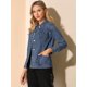 thumbnail image 3 of Chaqueta De Mezclilla Lavada Básica Con Cuello Vuelto Informal De Manga Larga Para Mujer Azul XS Unique Bargains Chaqueta, 3 of 6