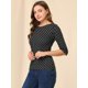 thumbnail image 4 of Disfraz de Día de San Patricio para mujer Mangas en el codo Top Cuello redondo Camiseta ajustada Camiseta estampada informal Puntos pequeños negros S Unique Bargains Camiseta, 4 of 6