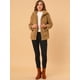 thumbnail image 3 of Allegra K Abrigo de chaqueta mullida con solapa de piel sintética y cremallera para mujer Caqui L Unique Bargains abrigo, 3 of 6