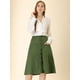 thumbnail image 2 of Falda midi estilo campesina con botones delanteros y bolsillos para mujer Verde M Unique Bargains Falda, 2 of 6