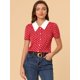 thumbnail image 3 of Allegra K Camiseta Blusa CortaDe Manga Corta Con Cuello Peter Pan Y Lunares Para Mujer Rojo S Unique Bargains Camisa, 3 of 6