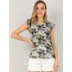 thumbnail image 3 of Allegra K Blusa Floral Informal Cuello V Mangas Casquillo Con Volantes Para Mujer Negro L Unique Bargains Blusa, 3 of 6
