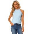 thumbnail image 2 of Top de encaje de flores sin mangas casual con volantes para mujer Azul claro S Unique Bargains Blusa, 2 of 2