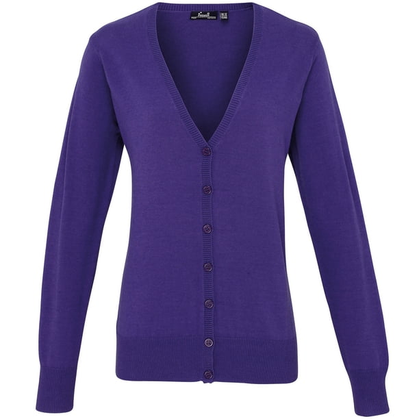 Premier - Chaqueta de punto con cuello en V abotonada para mujer (Púrpura) Premier UTRW1133_purple