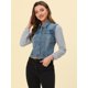 thumbnail image 2 of Chaqueta vaquera informal de manga larga con botones y botones para mujer Azul L Unique Bargains Chaqueta, 2 of 6