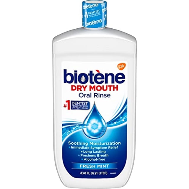 Enjuague bucal Biotene oral para boca seca, ambientador de aliento y tratamiento de boca seca, menta fresca - 33.8 fl oz biotène biotène