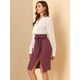 thumbnail image 4 of Allegra K Falda de tubo corta vintage con cinturón y abertura con botones decorativos para mujer Bor Unique Bargains Falda, 4 of 6