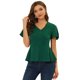 thumbnail image 1 of Top Peplum Frontal Plisado De Gasa Con Cuello En V Liso Para Mujer Verde oscuro L Unique Bargains Blusa, 1 of 5