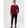 thumbnail image 2 of Suéter de punto de color sólido de manga larga con cuello redondo informal para hombre rojo L Unique Bargains Sweater, 2 of 5