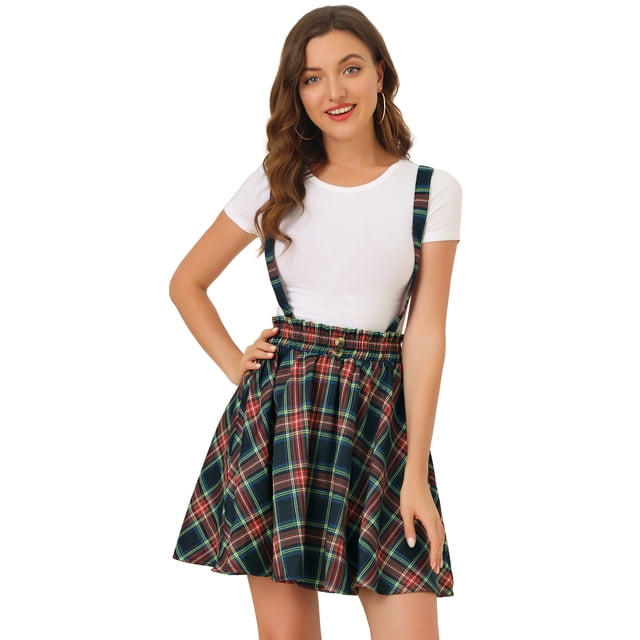 Falda De Tirantes Plisado A Cuadros Con Cintura Elástica Para Mujer Azul rojo M Unique Bargains Falda