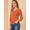 thumbnail image 2 of Top de blusa de oficina vintage con botones de manga 3/4 y lunares para mujer naranja L Unique Bargains Blusa, 2 of 6