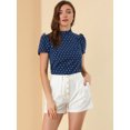 thumbnail image 3 of Blusa Tops De Lunares Volante Fruncido Manga Corta Cuello Alto Para Mujeres Azul Oscuro XS Unique Bargains Blusa, 3 of 6