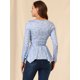 thumbnail image 5 of Tops Peplum De Otoño Con Volantes Y Estampado Floral De Manga Larga Para Mujer Azul claro M Unique Bargains Blusa, 5 of 6