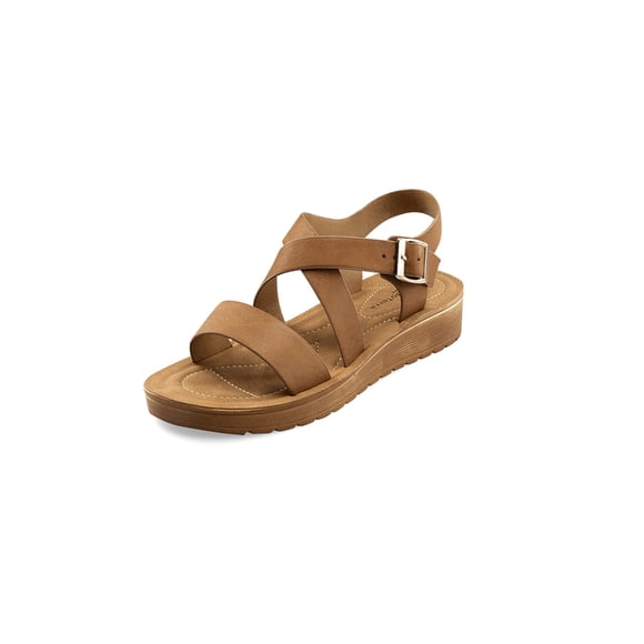 Sandalia De Piso Con Corte Cruzado Color Camel Mundo Terra 020217