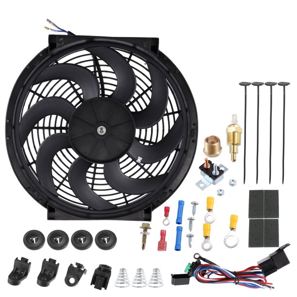 1 Juego 12v Refrigeraci?n Radiador Ventilador con Montaje Juego Negro 14'' Unique Bargains ventiladores de enfriamiento del motor automotriz