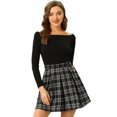 thumbnail image 1 of Falda Corta De Tartán Plisada De Cintura Alta A Cuadros Vintage Para Mujer Negro S Unique Bargains Falda, 1 of 6