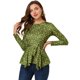 thumbnail image 1 of Tops Peplum De Otoño Con Volantes Y Estampado Floral De Manga Larga Para Mujer Verde oliva XL Unique Bargains Blusa, 1 of 6