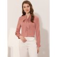 thumbnail image 2 of Allegra K Blusa elegante con cuello de pajarita para mujer, blusa de gasa de trabajo de manga larga Unique Bargains Camisa, 2 of 5