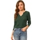 thumbnail image 1 of Suéteres de jersey de cuello en V de manga larga de punto de gofre de color sólido para mujer Verde M Unique Bargains Suéter, 1 of 6