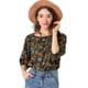 thumbnail image 1 of Blusa Campesina Floral Escote Elástico Manga De Burbuja Hombros Descubiertos Para Mujer Azul Marino Unique Bargains Blusa, 1 of 6