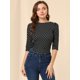 thumbnail image 2 of Disfraz de Día de San Patricio para mujer Mangas en el codo Top Cuello redondo Camiseta ajustada Camiseta estampada informal Puntos pequeños negros S Unique Bargains Camiseta, 2 of 6