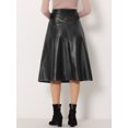 thumbnail image 4 of Falda de piel sintética para mujer Faldas midi elegantes con lazo en la cintura A-Line Negro M Unique Bargains Falda, 4 of 5
