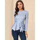 thumbnail image 4 of Tops Peplum De Otoño Con Volantes Y Estampado Floral De Manga Larga Para Mujer Azul claro M Unique Bargains Blusa, 4 of 6