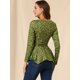 thumbnail image 4 of Tops Peplum De Otoño Con Volantes Y Estampado Floral De Manga Larga Para Mujer Verde oliva XL Unique Bargains Blusa, 4 of 6