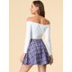 thumbnail image 5 of Allegra K Minifalda de cuadros estilo patinadora metálica con cremallera y cintura alta para mujer P Unique Bargains Falda, 5 of 6