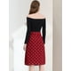 thumbnail image 5 of Allegra K Falda midi vintage de cintura alta elástica con cinturón para mujer Corazones rojos M Unique Bargains Falda, 5 of 6