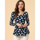 thumbnail image 3 of Camisa Peplum Estampada Con Cuello Redondo Y Mangas Largas De Leopardo Para Mujer Azul Floral S Unique Bargains Camisa, 3 of 6