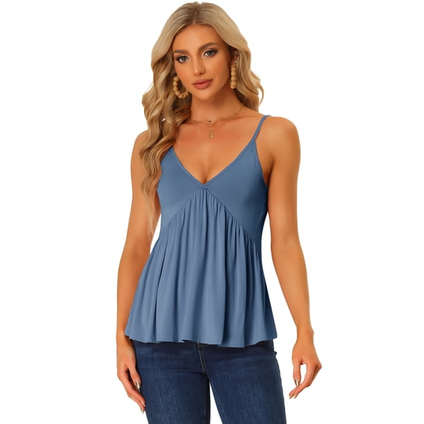 Camiseta sin mangas informal con cuello en V y tirantes finos sin espalda para mujer Azul XS Unique Bargains Blusa
