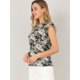 thumbnail image 4 of Allegra K Blusa Floral Informal Cuello V Mangas Casquillo Con Volantes Para Mujer Negro L Unique Bargains Blusa, 4 of 6