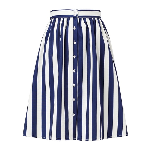 Allegra K Falda Mujer Midi A Rayas Con Botones Y Elástica, dos colores Blanco azul XS Unique Bargains Falda