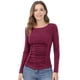 thumbnail image 1 of Blusa Acanalada De Manga Larga Con Cuello Redondo Para Mujer Top Entallado Informal Borgoña L Unique Bargains Blusa, 1 of 6