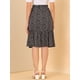 thumbnail image 5 of Falda Midi Fluida Con Cintura Elástica Y Volantes Con Estampado Floral Para Mujer Negro L Unique Bargains Falda, 5 of 6