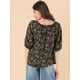 thumbnail image 5 of Blusa Campesina Floral Escote Elástico Manga De Burbuja Hombros Descubiertos Para Mujer Azul Marino Unique Bargains Blusa, 5 of 6