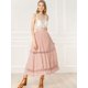 thumbnail image 2 of Falda Maxi Con Encaje Y Cintura Elástica Vintage Swing A-Line Para Mujer Rosa L Unique Bargains Falda, 2 of 6