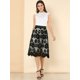 thumbnail image 3 of Allegra K Faldas Midi De Encaje Floral Con Cintura Elástica Elegante Para Mujer Negro S Unique Bargains Falda, 3 of 6