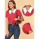 thumbnail image 2 of Allegra K Camiseta Blusa CortaDe Manga Corta Con Cuello Peter Pan Y Lunares Para Mujer Rojo S Unique Bargains Camisa, 2 of 6