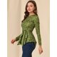 thumbnail image 2 of Tops Peplum De Otoño Con Volantes Y Estampado Floral De Manga Larga Para Mujer Verde oliva XL Unique Bargains Blusa, 2 of 6
