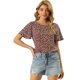 thumbnail image 1 of Blusa De Gasa Con Cuello Redondo Y Manga Corta Con Estampado De Mariposa Para Mujer Rojo oscuro XL Unique Bargains Blusa, 1 of 6