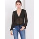 thumbnail image 3 of Allegra K Top de gasa transparente con mangas largas y cuello en V profundo para mujer Negro L Unique Bargains Blusa, 3 of 6